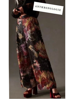 NEW Ranna Gill Designer Avant Garde Sequin Floral WideLeg Pants S Anthropologie